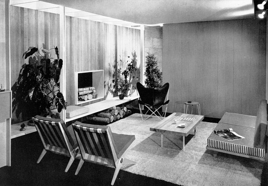 Living-dining room designed by Florence Knoll, page 77 from the catalogue for 'An Exhibition for Mod od 