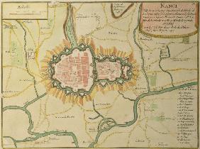 Landkarte Nancy und Umgebung 1705