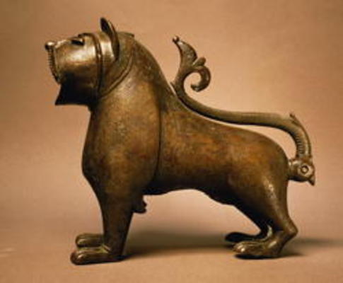 Lion with articulated tail, Islamic, from Spain, Umayyad Period, 12th to 13th century (cast and engr od 