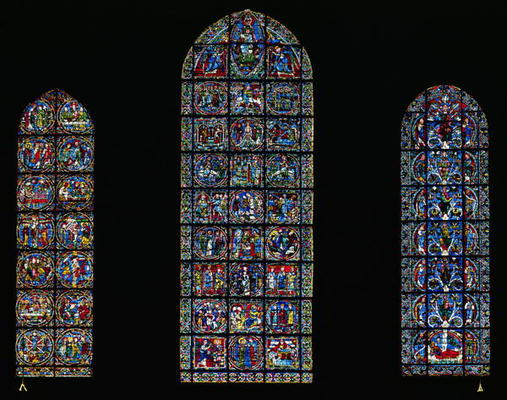 (LtoR) The Passion, The Nativity and the Tree of Jesse, lancet windows in the west facade, 12th cent od 
