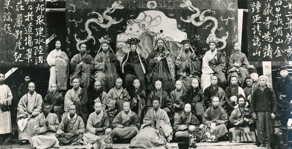 Meeting of Buddhist Monastery Superiors in China, late nineteenth century (b/w photo)  od 