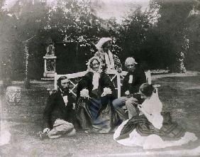 Michael Faraday (1791-1867) with his Niece Jane and John Tyndall (1820-93) 1858 (b/w photo) 