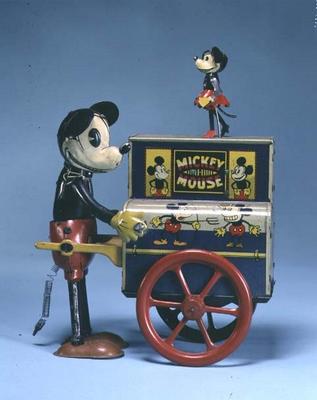 Mickey Mouse clockwork hurdy-gurdy, German, 1920's od 