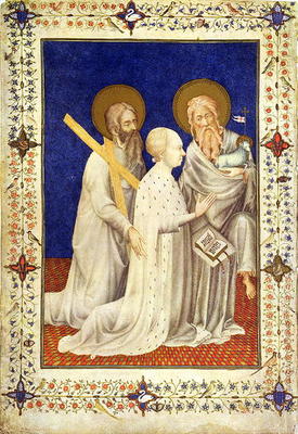 MS 11060-11061 John, Duc de Berry on his knees between St. Andrew and St. John, French, by Jacquemar od 