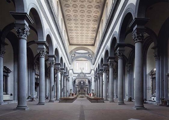 Nave and choir of Santo Spirito, Florence, designed by Filippo Brunelleschi (1377-1446) (photo) od 