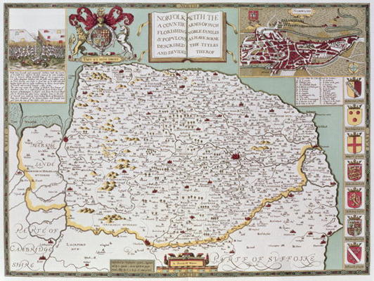 Norfolk, engraved by Jodocus Hondius (1563-1612) from John Speed's 'Theatre of the Empire of Great B od 