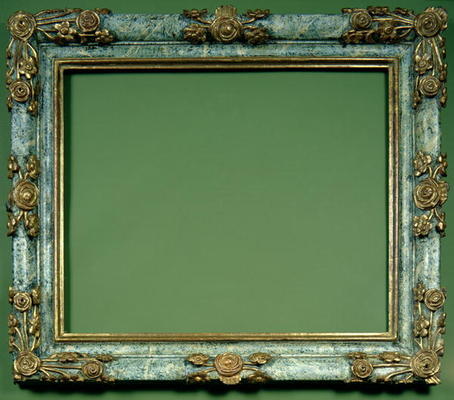 North Italian carved and gilded frame, the marblised ovolo profile carved to the corners and centres od 