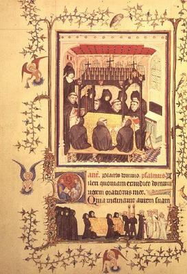 Nouv Lat 3093 f.104 Monks taking prayers by the Parement Master and his workshop, French od 