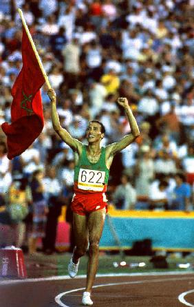 Olympic Games in Los Angeles: Moroccan athlet Said Aouita win the 5000m