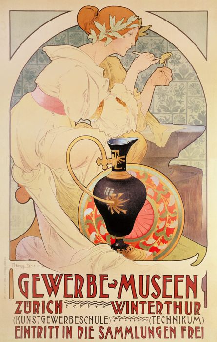 Poster Advertising the Gewerbe Museen, Zurich od 