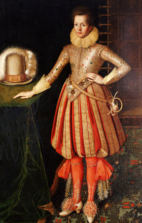 Portrait Of A Gentleman, Full Length, In A Doublet Embroidered With Flower Motif, Lace Ruff And Cuff od 