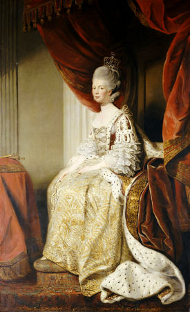 Portrait Of Queen Charlotte (1744-1818), Wife Of King George III, Full Length, Seated In Robes Of St od 