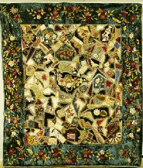Pieced And Embroidered Silk And Velvet Crazy Quilt