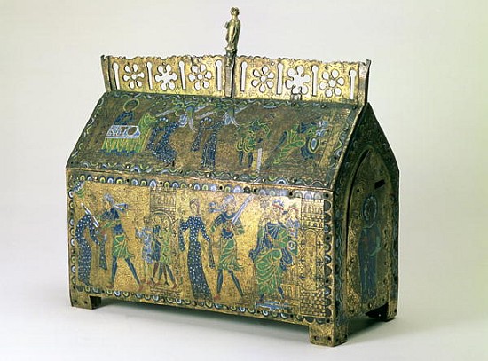 Reliquary casket of St. Valeria, Limoges, c.1170 (wood, copper gilt and champleve enamel) od 