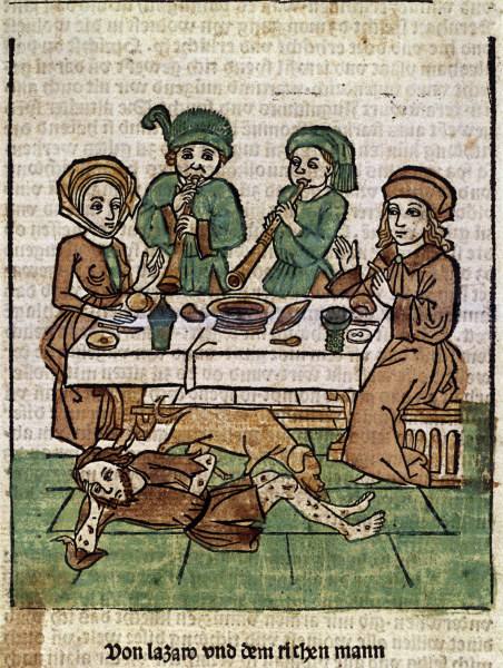 Rich man & poor Lazarus / Woodcut / 1485 od 