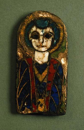 Rounded plaque, depicting Christ or a saint, late 9th century (enamel) od 