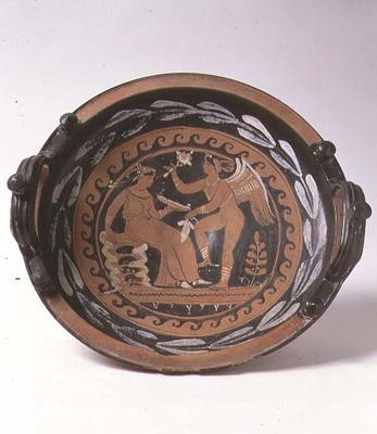 Red-figure patera depicting winged Eros and seated female figure, Greek (pottery) od 