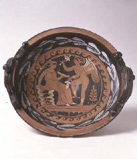 Red-figure patera depicting winged Eros and seated female figure, Greek (pottery)
