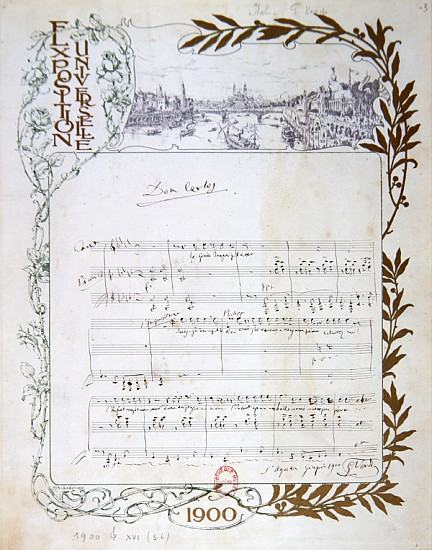 Score of the opera, ''Don Carlos'', Giuseppe Verdi (1813-1901) written on paper printed for the Expo od 