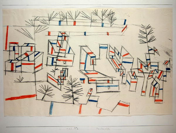 Square with stalls, 1927 (no 212) (chalk on paper on cardboard)  od 