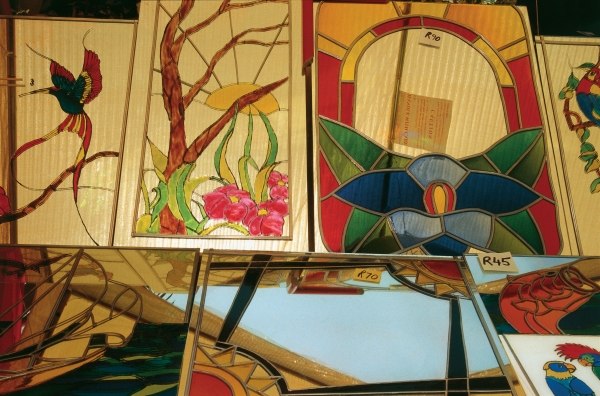 Stained glass pictures at weekly open-air market (photo)  od 