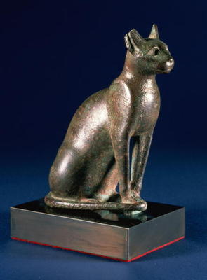 Seated cat with pierced ears and incised whiskers, Egyptian, Saite, Late Period, 26th Dynasty, 664-5 od 