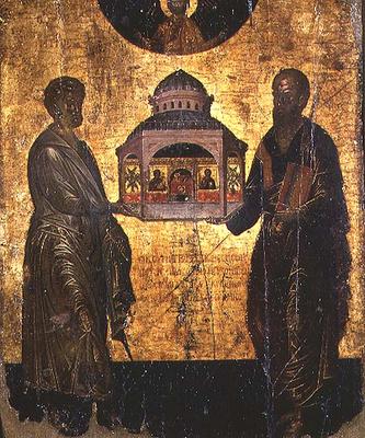St. Peter and St. Paul presenting God with a Temple, icon, Veneto-Cretan school, 15th century (tempe od 