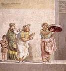 Strolling masked musicians, scene from a comedy play by Dioskourides of Samos (2nd century BC), foun