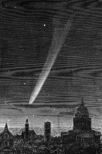 The great comet seen in Paris October 17, 1882, engraving by P. Fouche od 