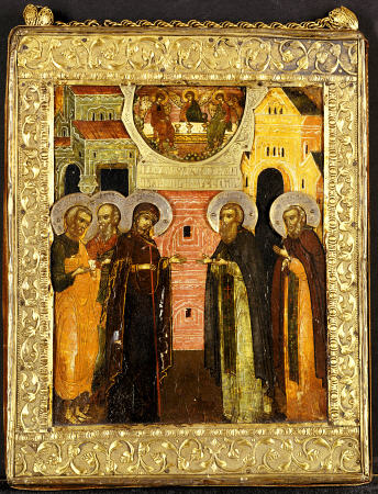 The Appearance Of The Holy Mother Of God To Saints Sergei And Nikon, Depicted Full Length, In Front od 