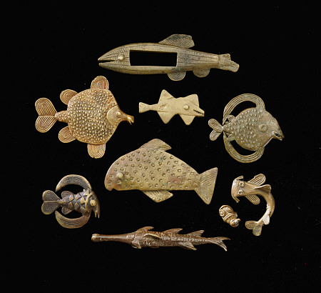 Thirty-Six Akan Brass Goldweights Cast As Fish In Varying Forms od 