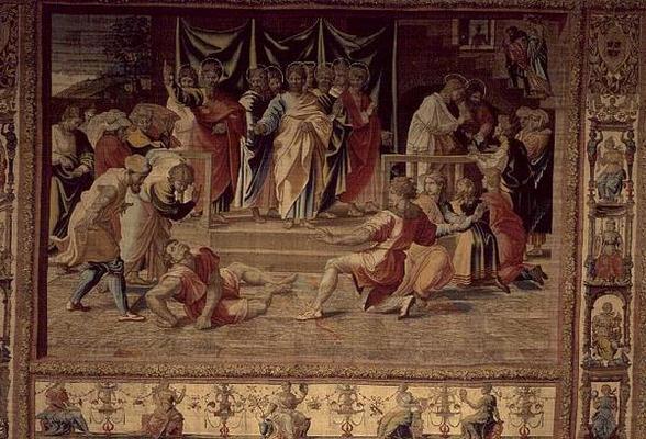 The Death of Anianus from the Brussels Tapestries, replicas of Raphael's Vatican series of the Acts od 