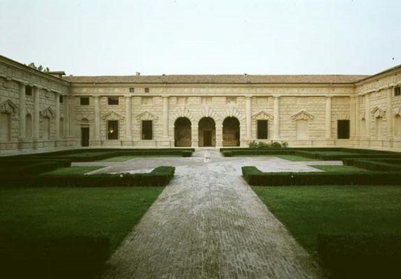 The northern facade of the Cortile d'Onore including the Loggia delle Muse, designed by Giulio Roman od 