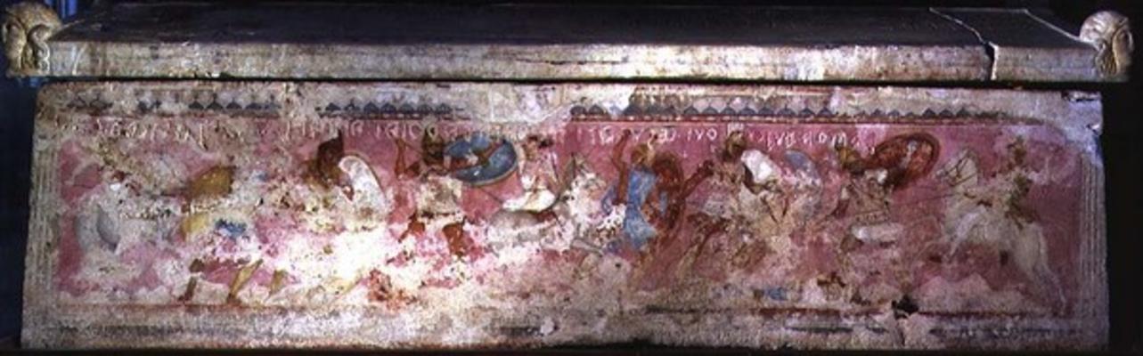 The sarcophagus of the Amazons, decorated with scenes of fighting between Greeks and Amazons, from T od 