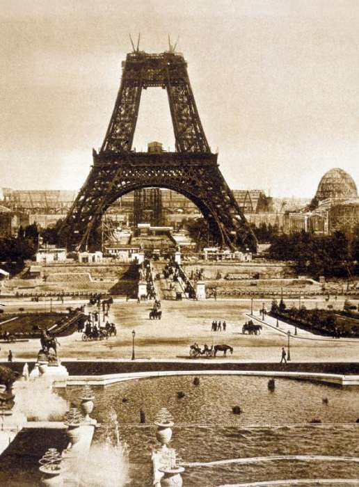 View from Chaillot palace of Eiffel tower built for world fair in 1889, here 2nd floor od 