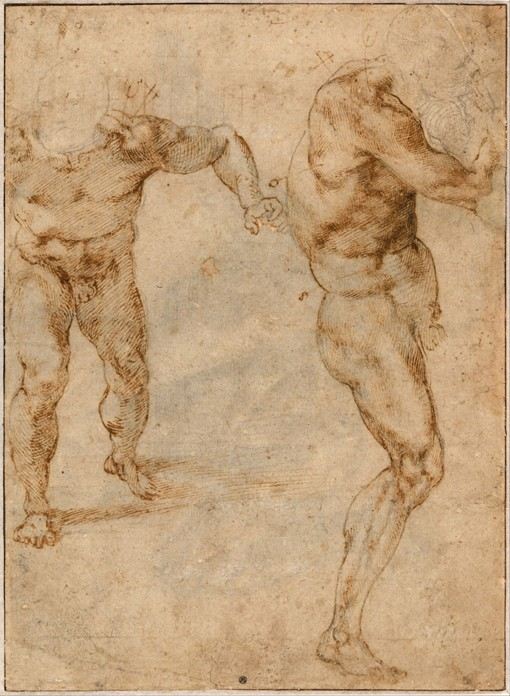 Two Nude Studies of a Man Storming Forward and Another Turning to the Right od 