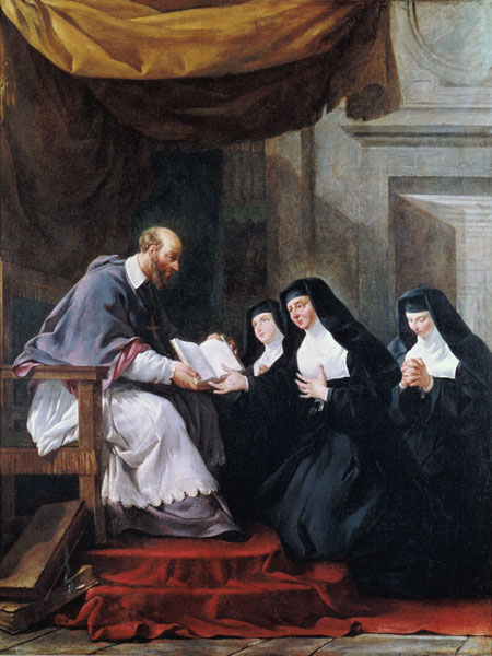 St. Francois de Sales (1567-1622) Giving the Rule of the Visitation to St. Jeanne de Chantal (1572-1 od Noël Hallé