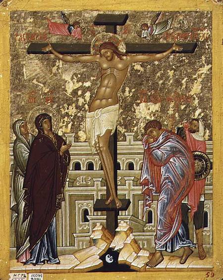 The Crucifixion of Our Lord, Russian icon from the Cathedral of St. Sophia od Novgorod School