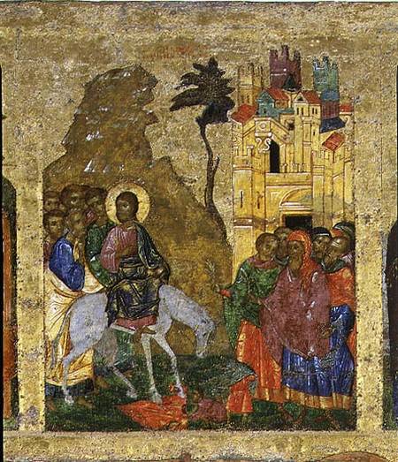 The Entry into Jerusalem, Russian icon from the iconostasis in the Cathedral of St. Sophia od Novgorod School