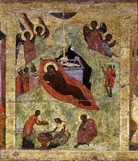 The Nativity of Our Lord, Russian icon from the iconostasis in the Cathedral of St. Sophia od Novgorod School