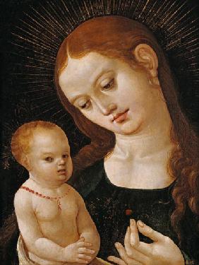 Maria, a strawberry handing to the Jesuskind.