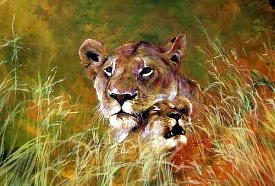 Mother and Baby I (Lions) 1995 (inks, acrylics and pencil on paper)  od Odile  Kidd