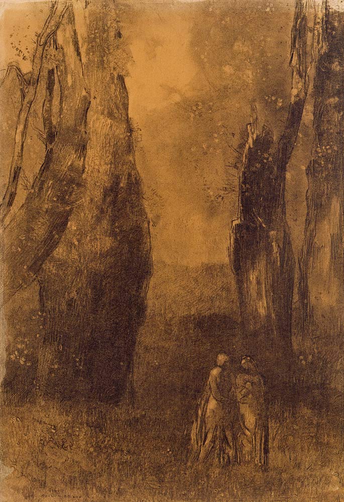 Lovers in a rocky landscape (charcoal) od Odilon Redon