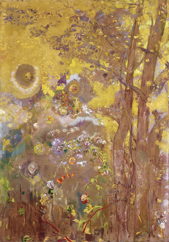 Trees on a yellow Background od Odilon Redon