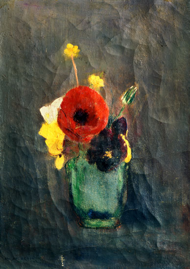 Blumenstrauss with poppies in a green vase od Odilon Redon