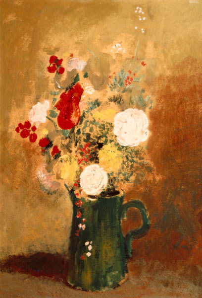 Bouquet of flowers in a green can od Odilon Redon