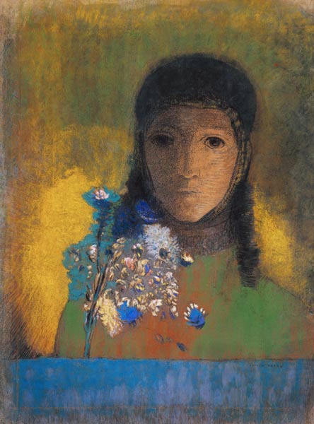 Woman with Feldblumenstrauss. od Odilon Redon