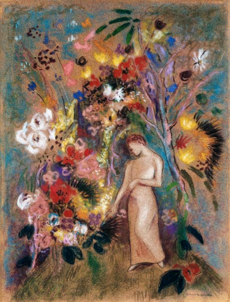 Female figure into flowers od Odilon Redon