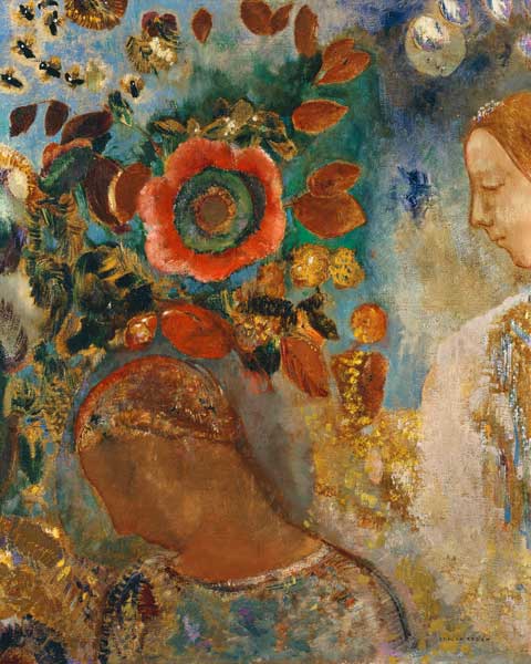 Zwei Mädchen mit Blumen od Odilon Redon