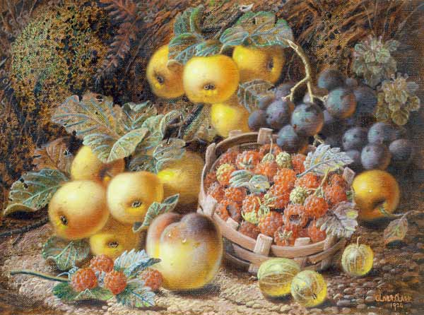 Still Life of Apples, Grapes, Raspberries, Gooseberries and Peach od Oliver Clare